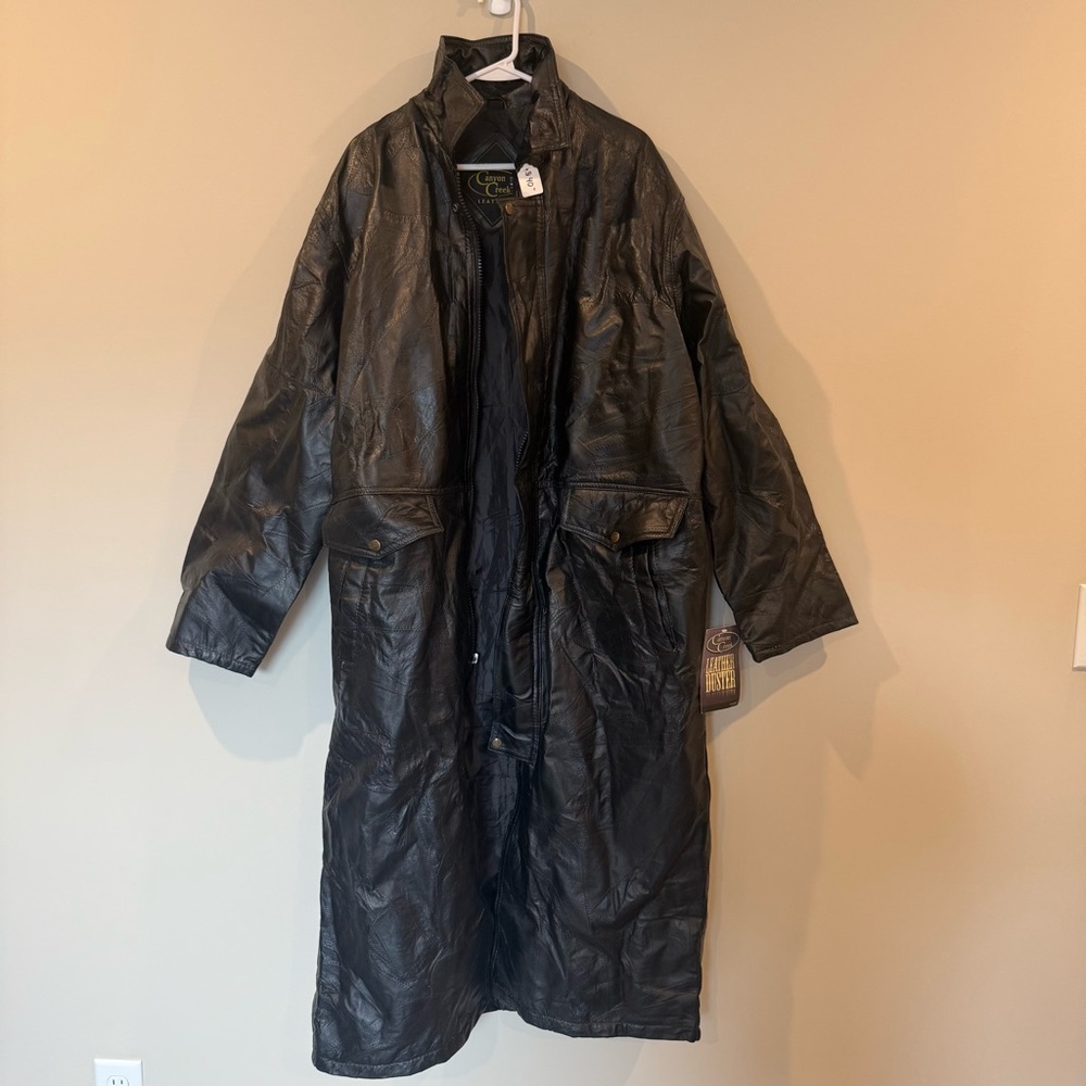 Vintage Black Leather Trench Duster Coat - Picture 11 of 11